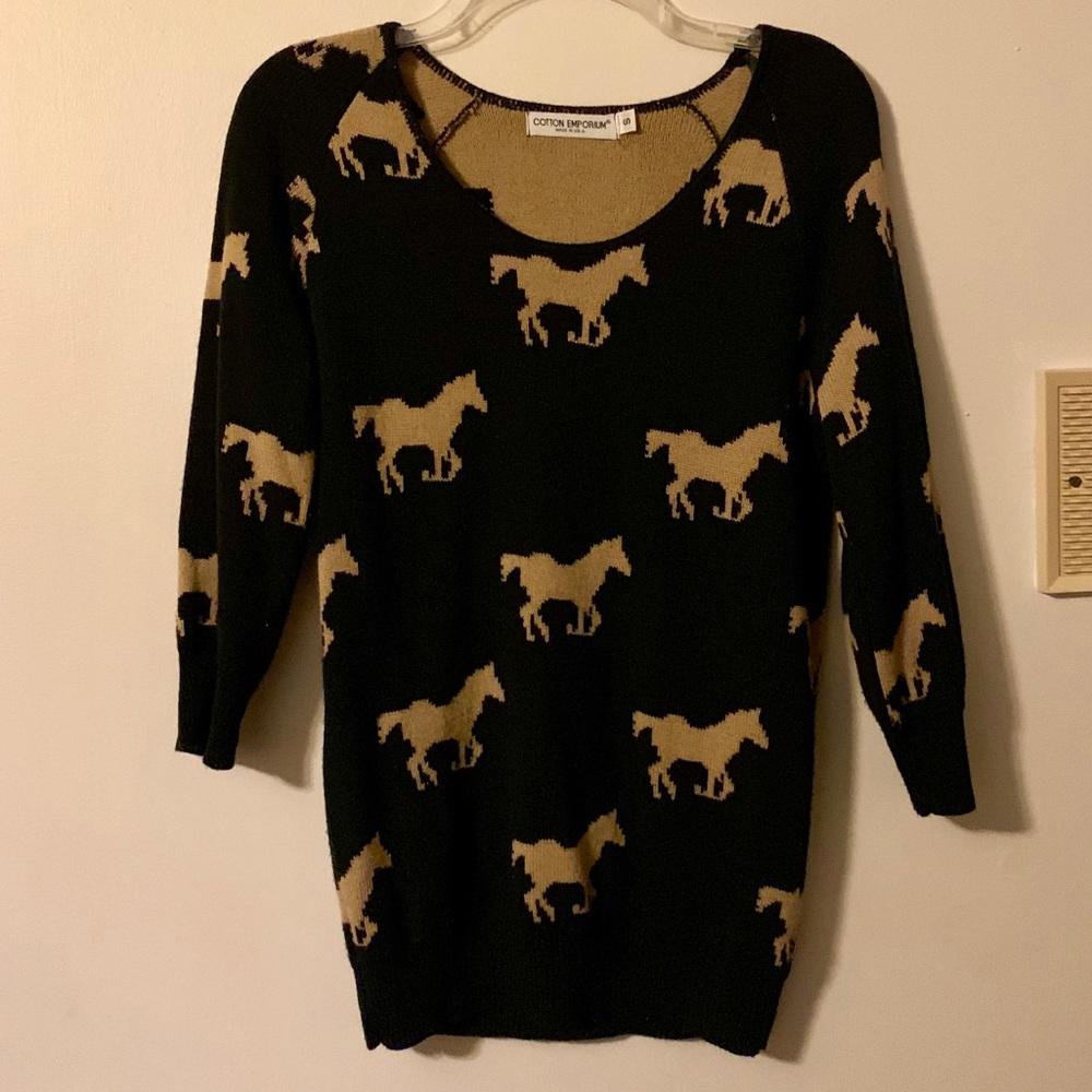 Horse tan and brown sweater